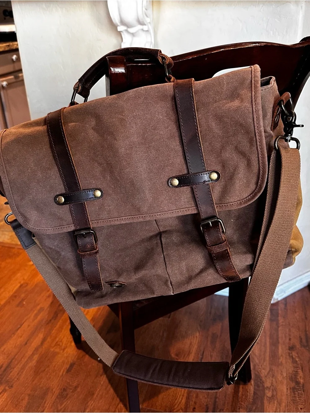 Newhey waxed canvas and genuine leather 15.6” laptop and messenger bag
